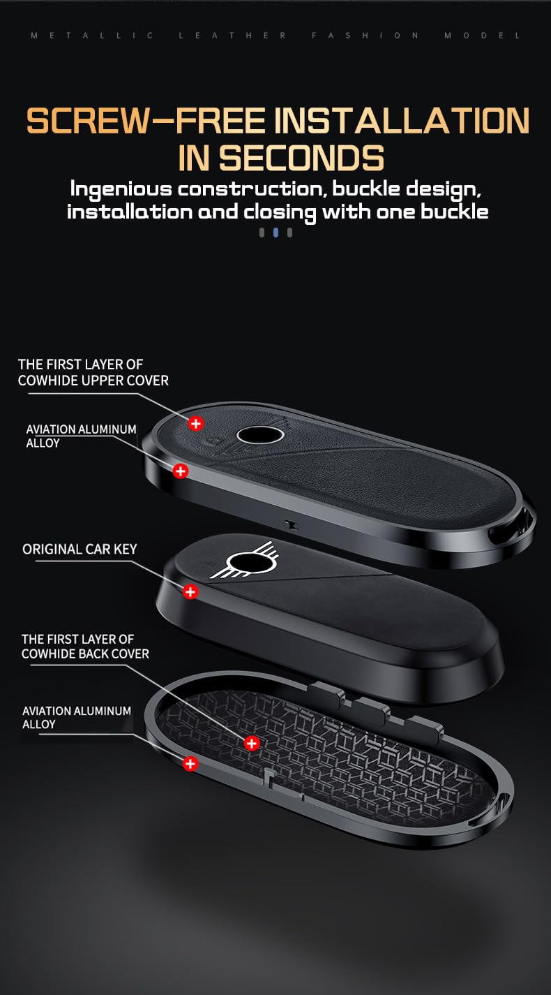 Ontto Cowhide Car Key Cover Fit For BMW MINI One Cooper S F66 PHEV - View #8