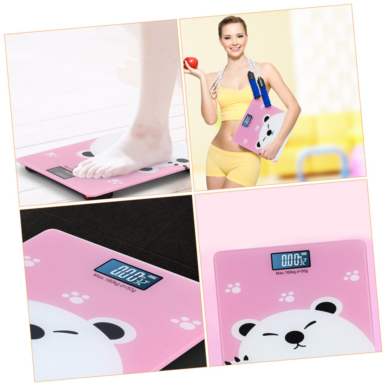 PACKOVE Bilancia Digitale Capacità Fino a 180 Kg Vetro Temperato Pesapersone Schermo Lcd Grande Design Rosa Classico e Rilevazione Temperatura per Infant e Adulti per Uso Domestico