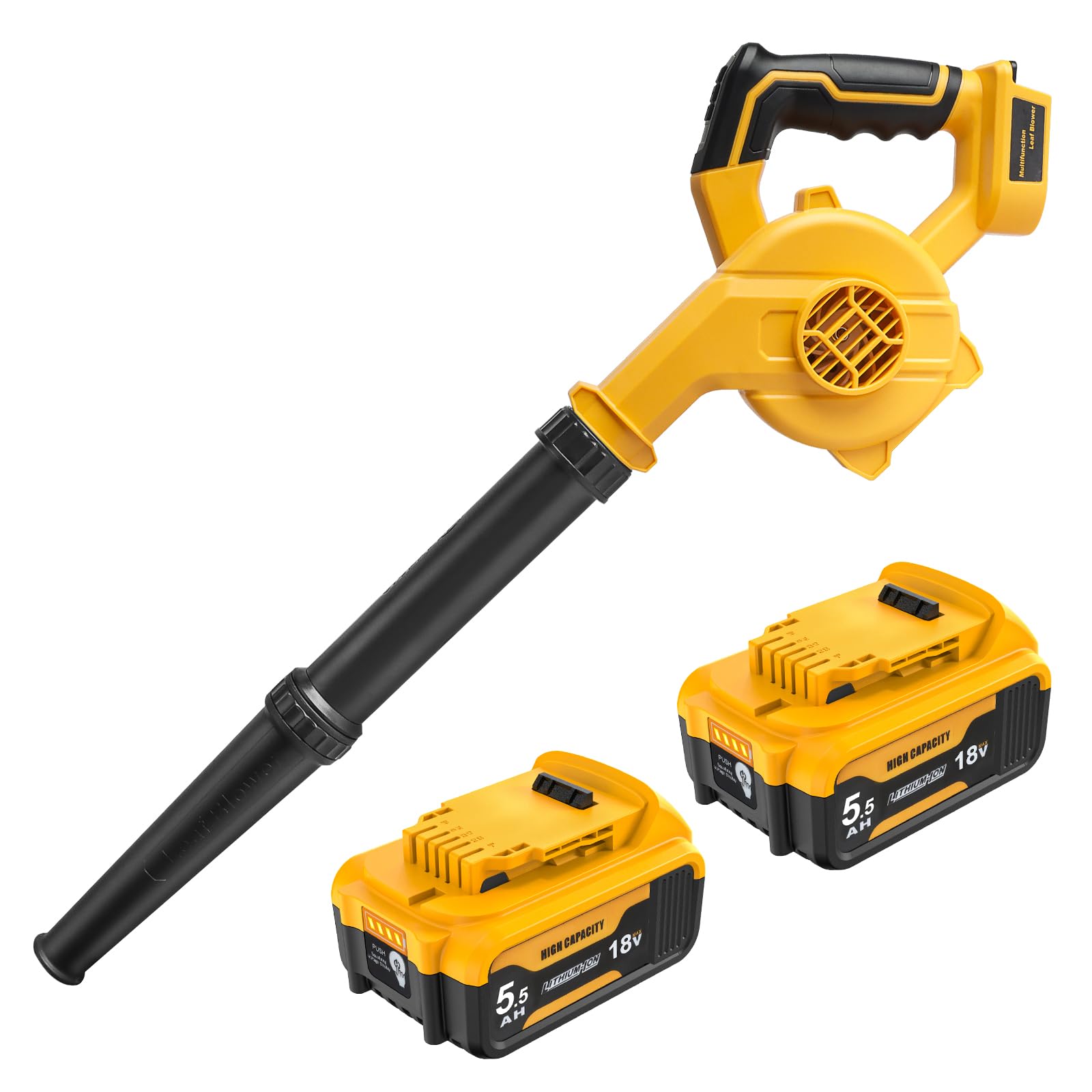 Powarobor Souffleur de feuilles sans fil pour DeWalt,batterie 18V 5,5 Ah incluse - Souffleur électrique portable puissant pour chantiers, entretien de pelouses, soufflage de feuilles et de neige, nett
