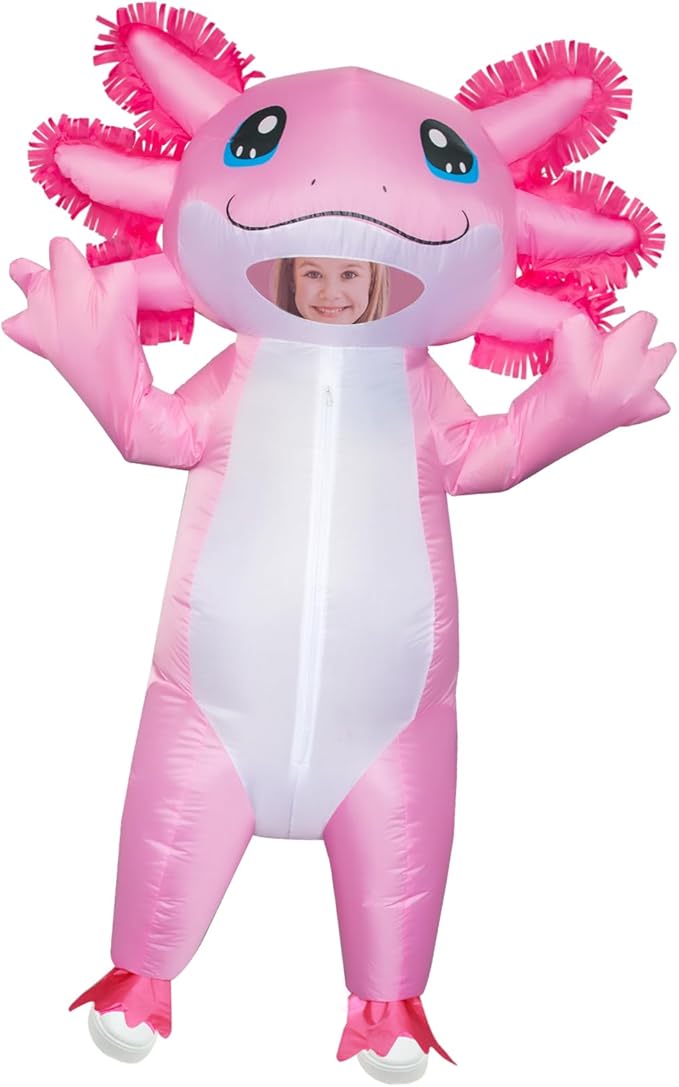 Inflatable Axolotl Costume for Kids Halloween Kid Blow Up Costume Deluxe Pink Costumes for Girls Boys Cosplay Party
