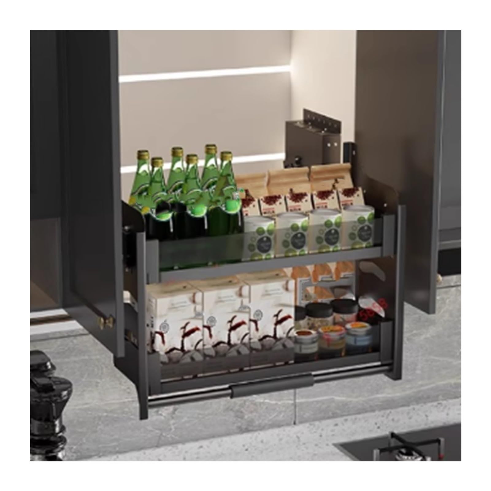 IUokLU Pull Down Cabinet Organizer - Sliding Shelf for Kitchen Upper Cabinets, Space-Saving Storage Basket for Easy Access and Maximized Storage Solutions(Black-810-840mm)