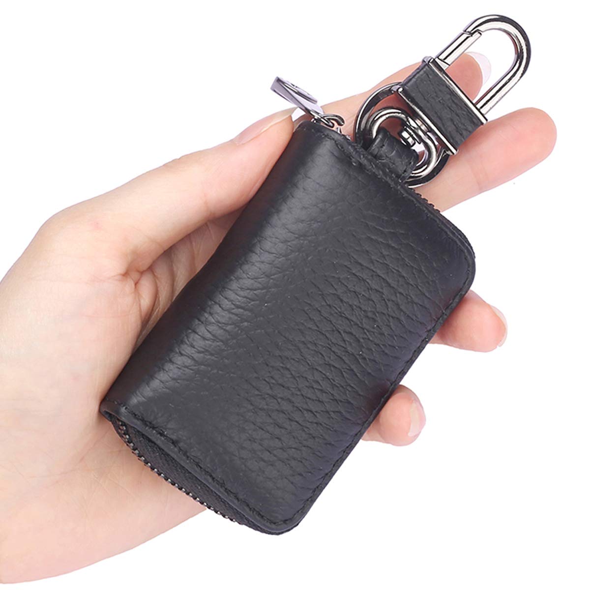 Wisdompro Portachiavi per auto in vera pelle, universale, resistente, portachiavi da donna per chiavi dell'auto, rotazione a 360 gradi, con anello a D anti-smarrimento e 3 portachiavi, viola