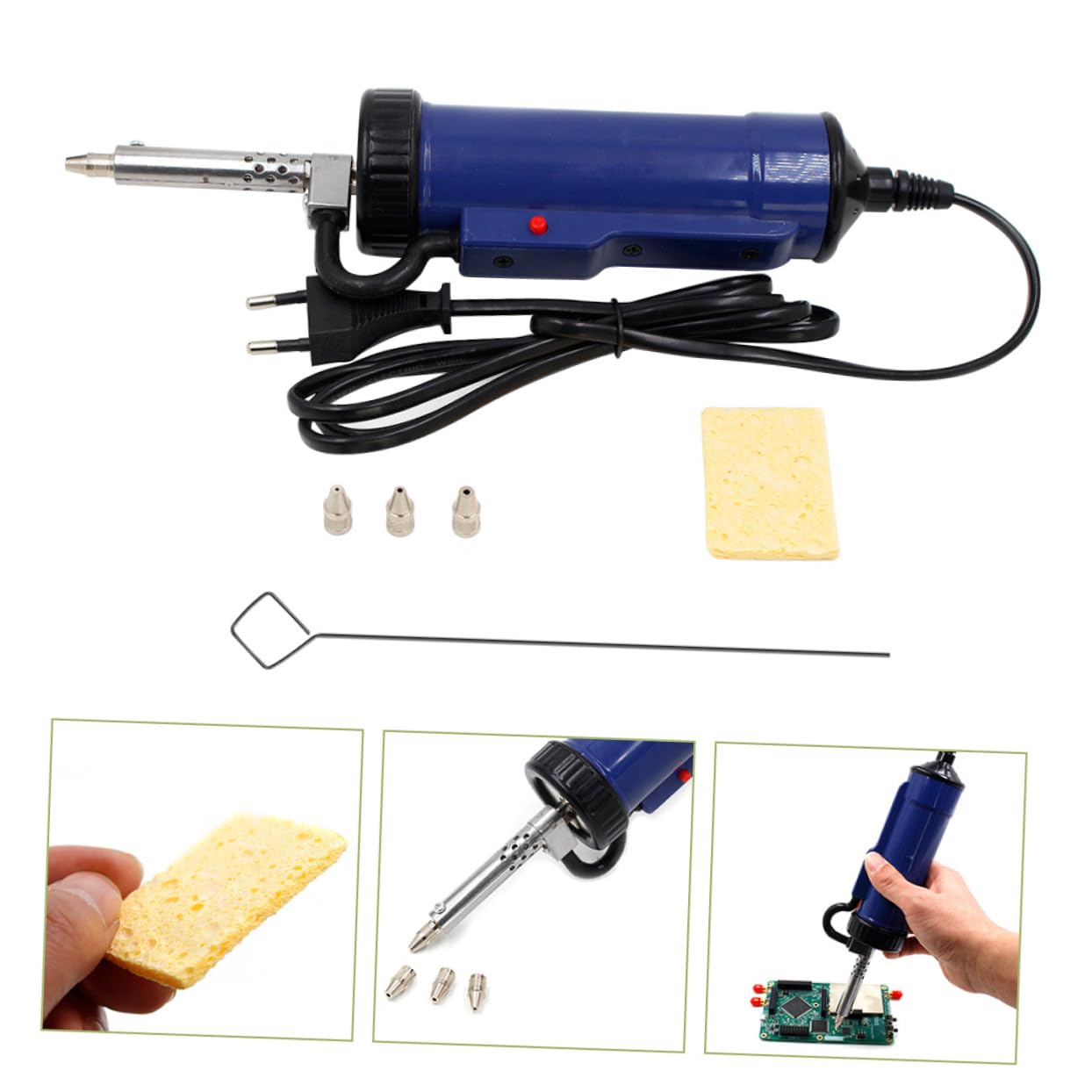 Pompe à Dessouder Électrique Vide de Dessoudage Électrique Acier Inoxydable 3 Embouts Aspiration Double Fonction pour Maintenance Pcb DIY 220v Secteur