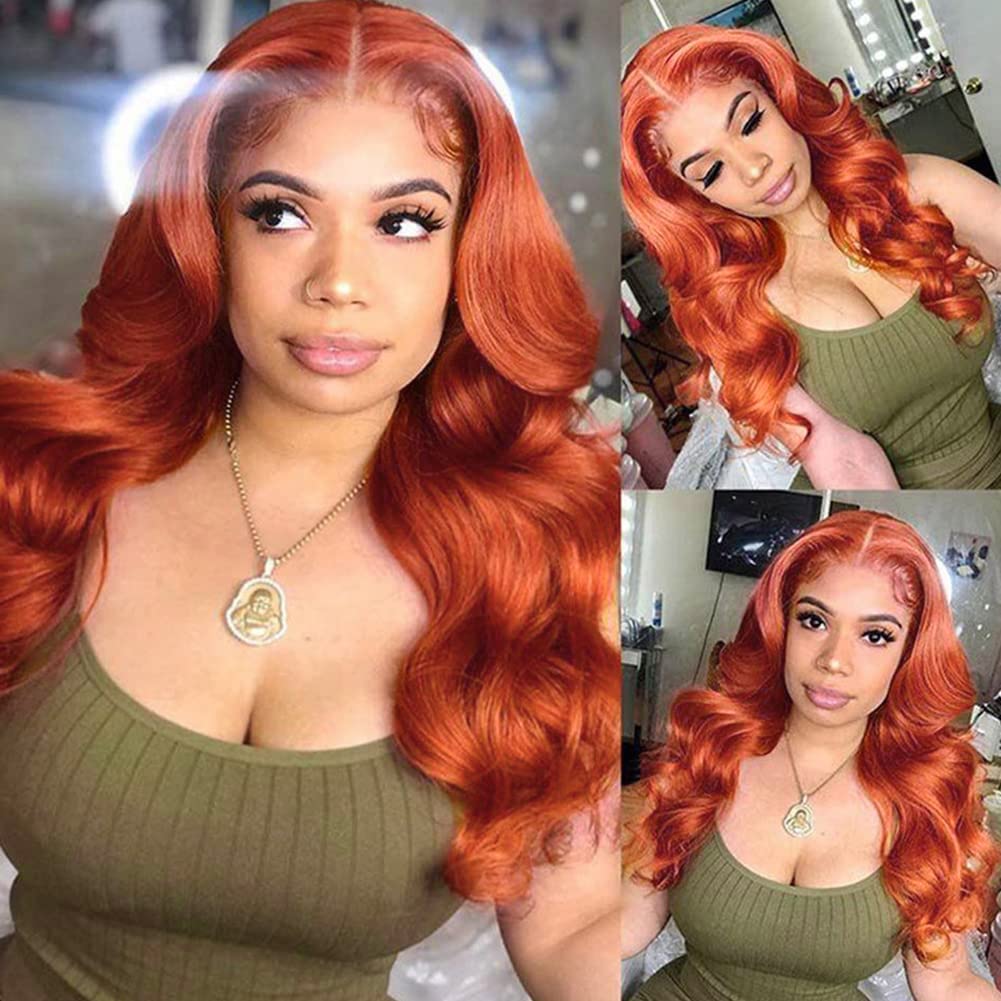 Amazon.com : YMSGIRL Fire Orange Lace Front Wig Human Hair  display picture 1