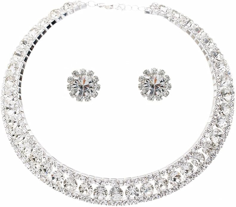 ACCESSORIESFOREVER Bridal Wedding Prom Jewelry Set Crystal