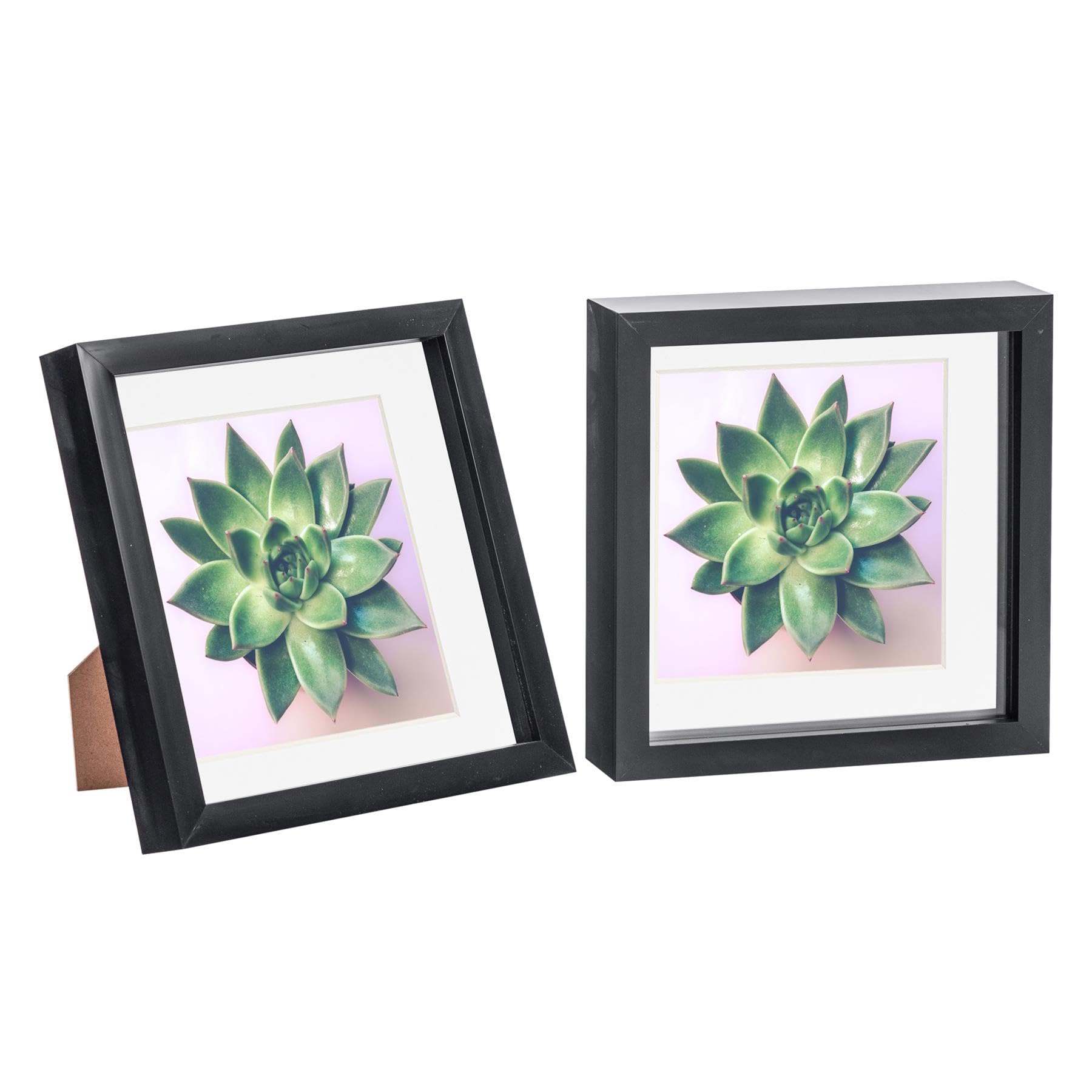 Nicola Spring White 2 Piece 8 X 8 3D Shadow Box Photo Frame Set - Craft Display Picture Frame With 6 X 6 Mount - Glass Aperture - Black