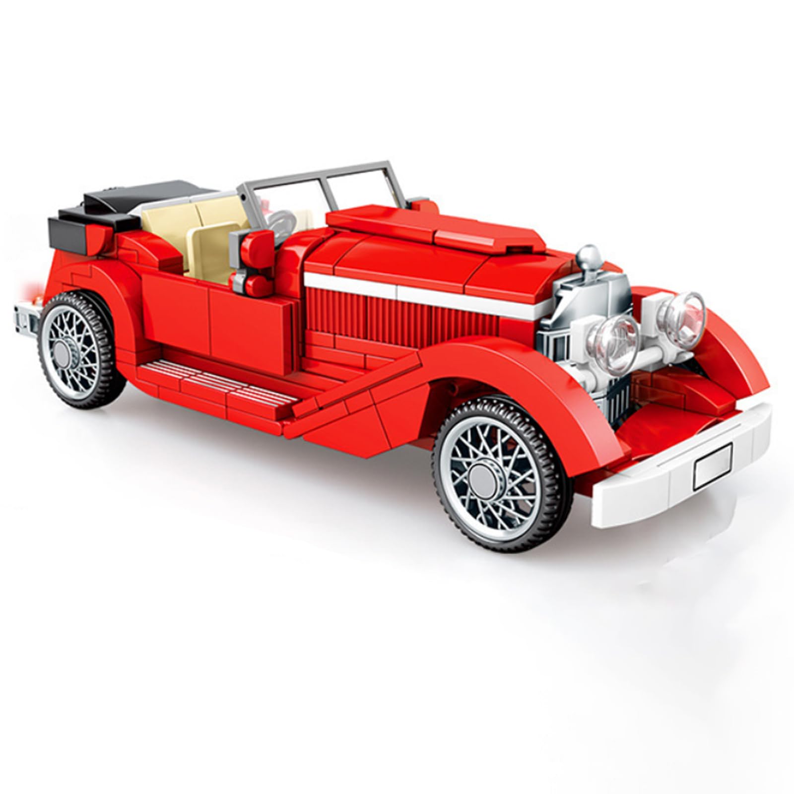 SOLEILHOMESOLEILHOME Classic Antique Model Car Building Blocks Set, Vintage Collector Truck Bricks, Compatible with Major Brands Bricks, Old Cars Combine with Starter Course, Gift for Kids 6 and Up (Red)