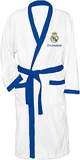 Real Madrid Albornoz Oficial, Blanco y Azul, 100% Algodón, con Escudo Bordado