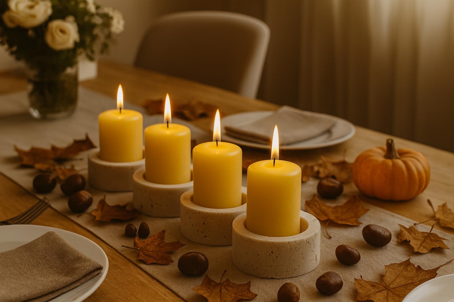 Teelichthalter aus Travertin Ø 9 cm – Edler Kerzenhalter aus Naturstein für Tealights | Stilvolle Tischdeko & Weihnachtsdekoration – Handgefertigt in Italien – Kalu Creations