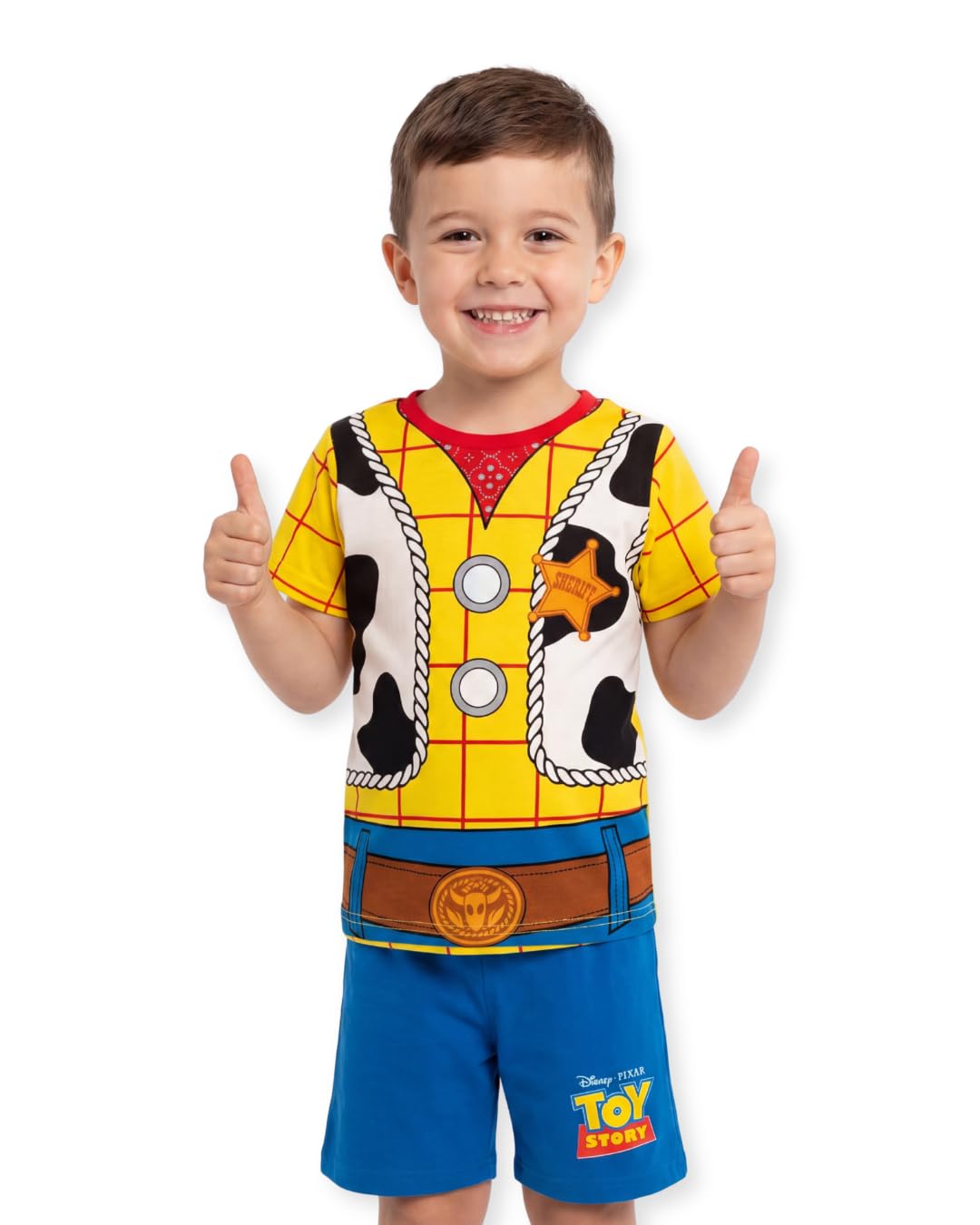 Disney Toy Story Woody Pijama para Niño | Pijama de Disfraz de Woody Cowboy para Niño | Camiseta y Shorts Cortos con diseño de Sheriff Woody | Mercancía Oficial de Toy Story