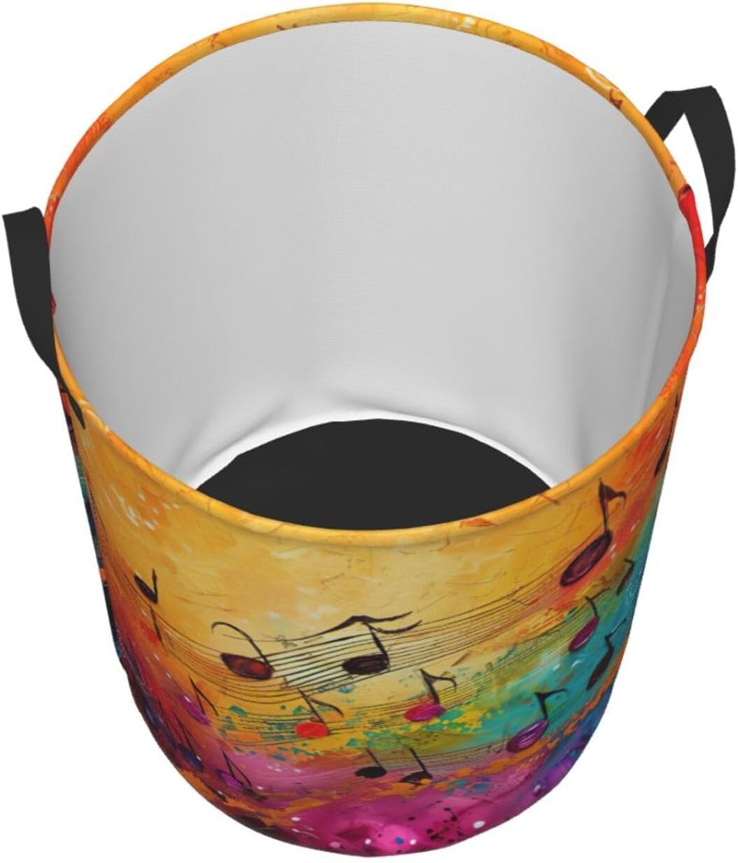 Colorful Music Notes Print Round Laundry Hamper Household Organizer Daily Use Collapsible Basket Storage Bin image 3