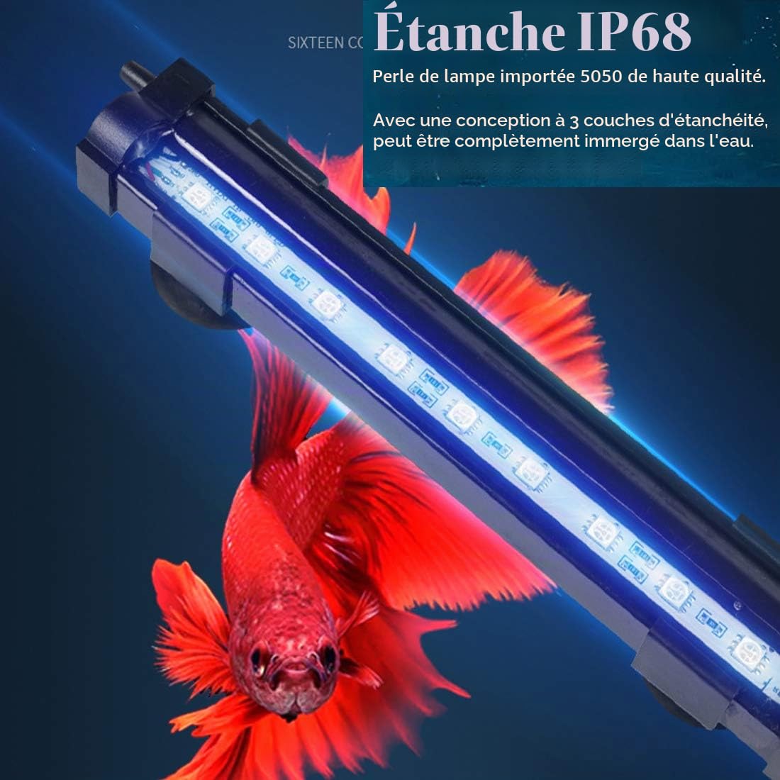Tube LED RVB à bulles d'air pour aquarium, 16 couleurs, 4 modes, télécommande IP68 submersible (18 cm)