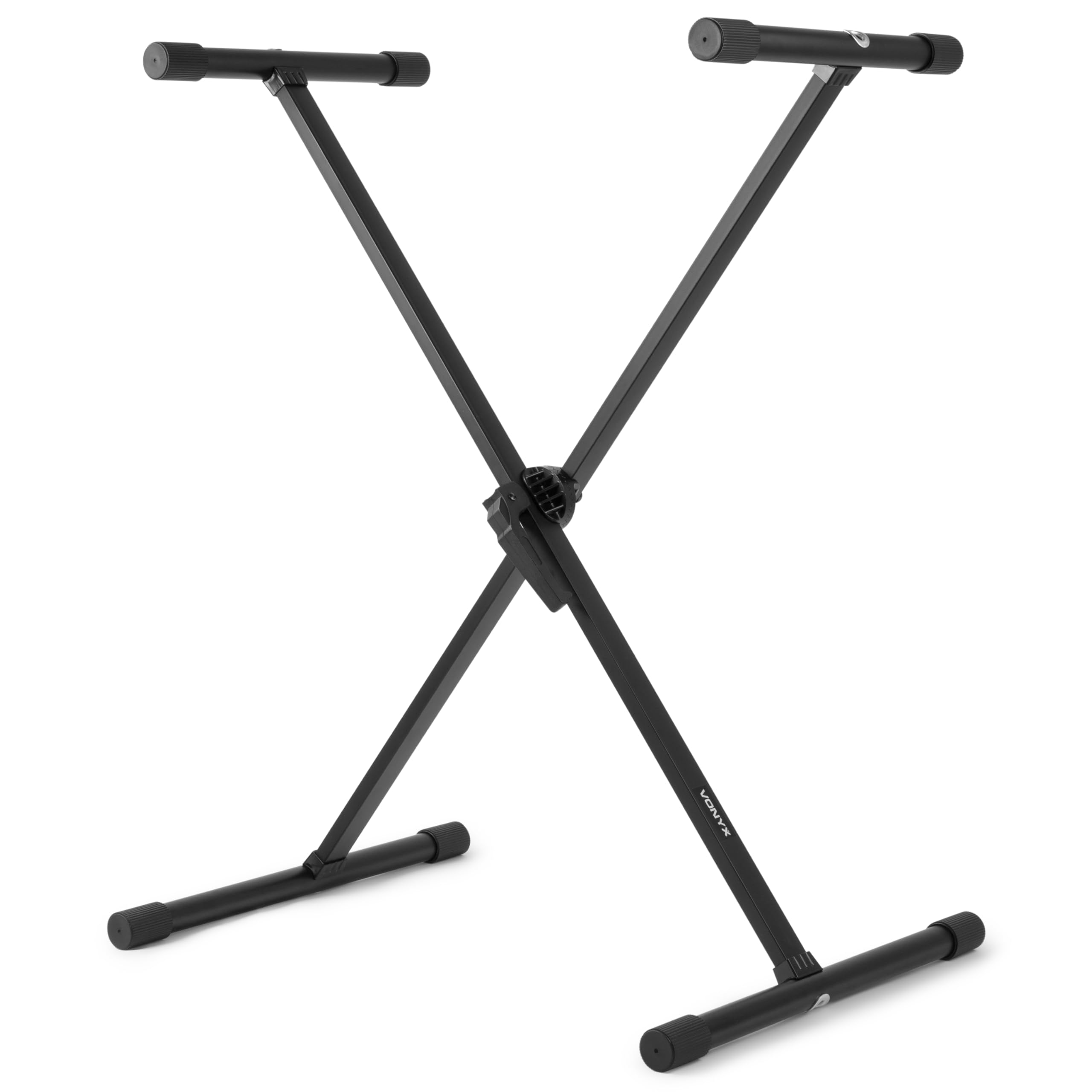 Vonyx KBS03 Soporte de teclado de piano con forma tijera X - Altura ajustable, plegable y portátil, acero resistente, gomas antideslizantes - Idóneo para músicos en el escenario, de viaje o en casa.