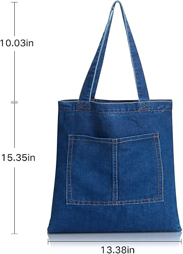 Miniatura 4 de Bolso de mano de mezclilla para mujer, con cremallera, de lona, estético, bolso grande para playa, compras, escuela, trabajo