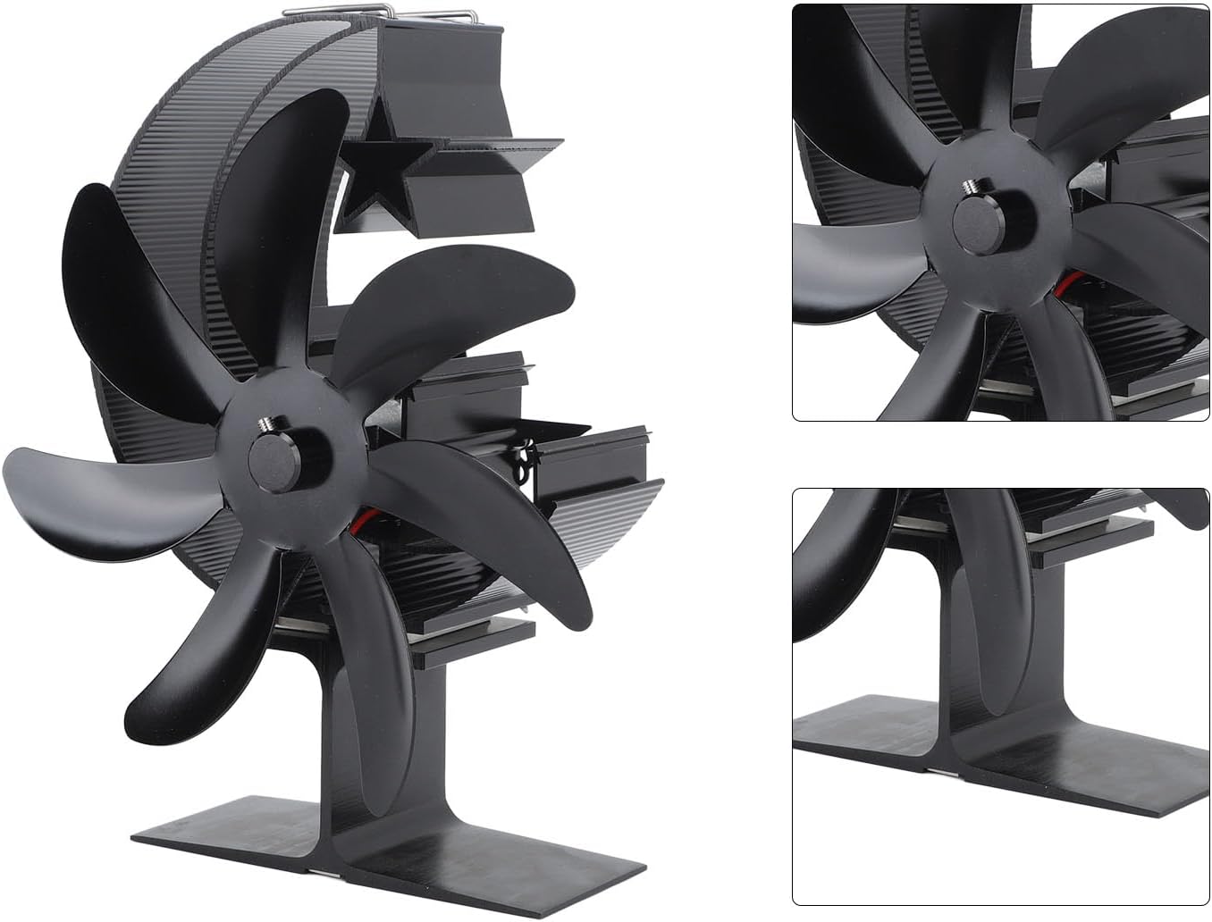 Hilitand 7 Blades Heat Powered Stove Fan Wood Stove Fan Moon Model Fireplace Stove Top Fans for Wood Stove Accessories (Black)