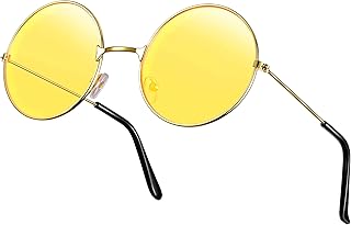 Weewooday Hippie Vintage Sonnenbrille Retro Runde Brille für Herren und Damen (Gelb)