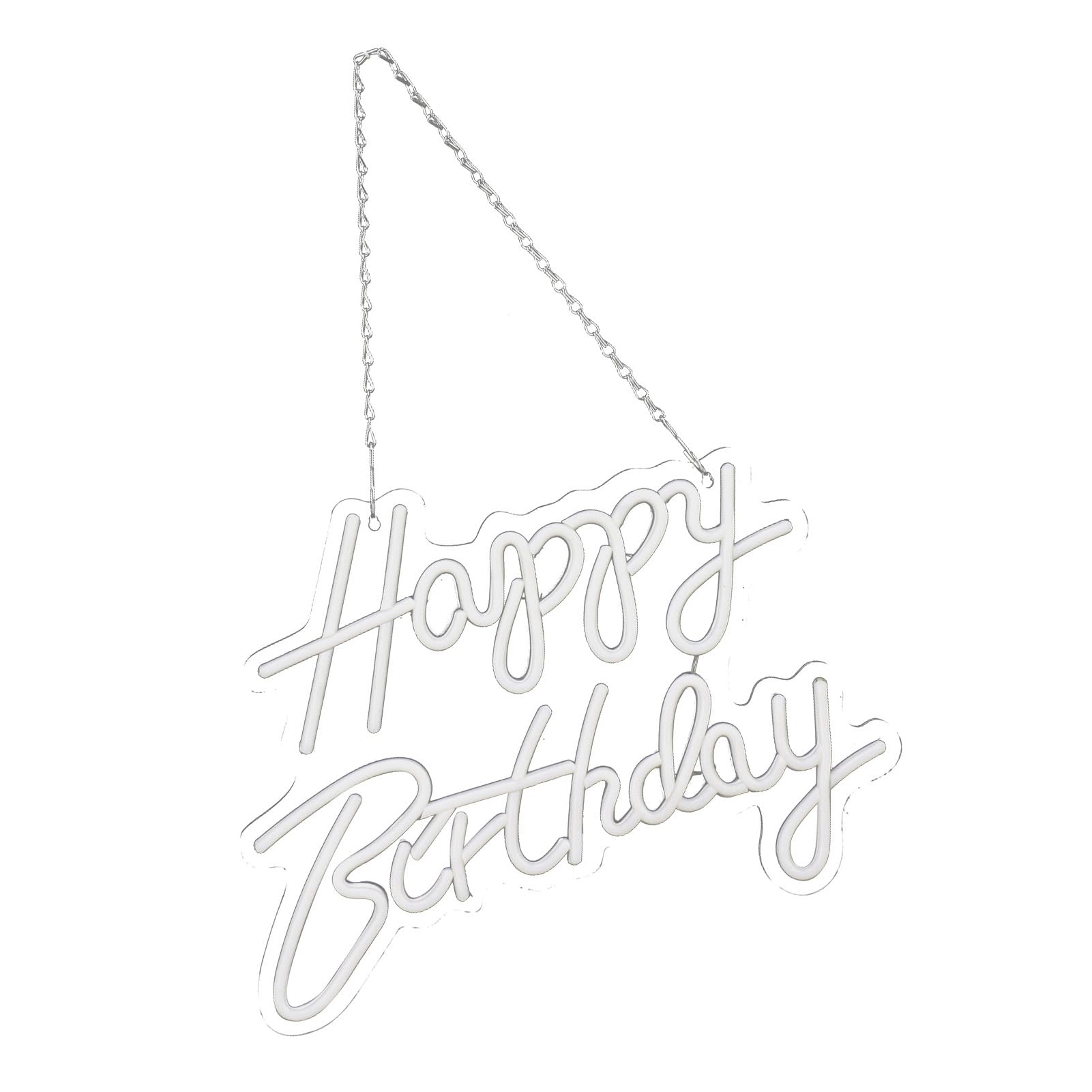 Happy Birthday LED Sign | USB Operated Acrylic Neon Illumination for Wall | Party Decorations for Home/Bar/Restaurant | 40x31cm with Hanging Chain (Cool White)
