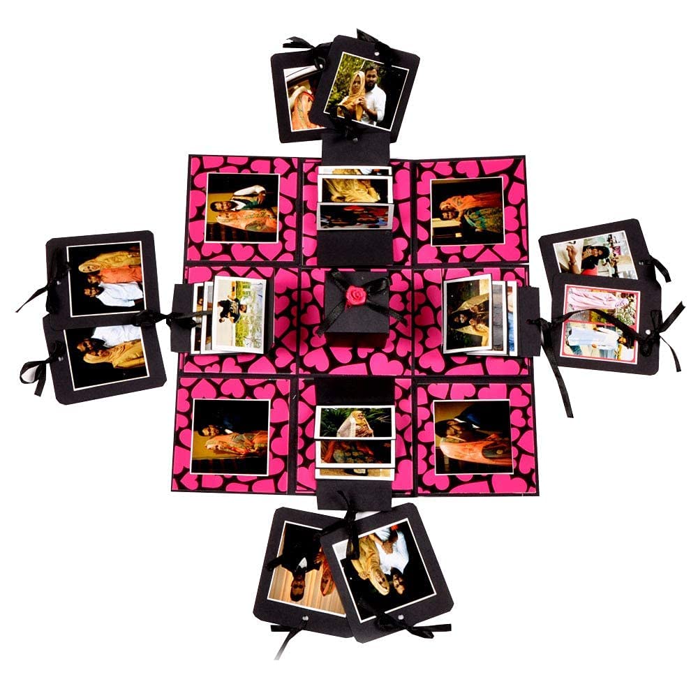 Crafted with Passion Pink and Black Exploding Box for Birthday, Decorative Box for Anniversary Love DIY Photo Album Standard