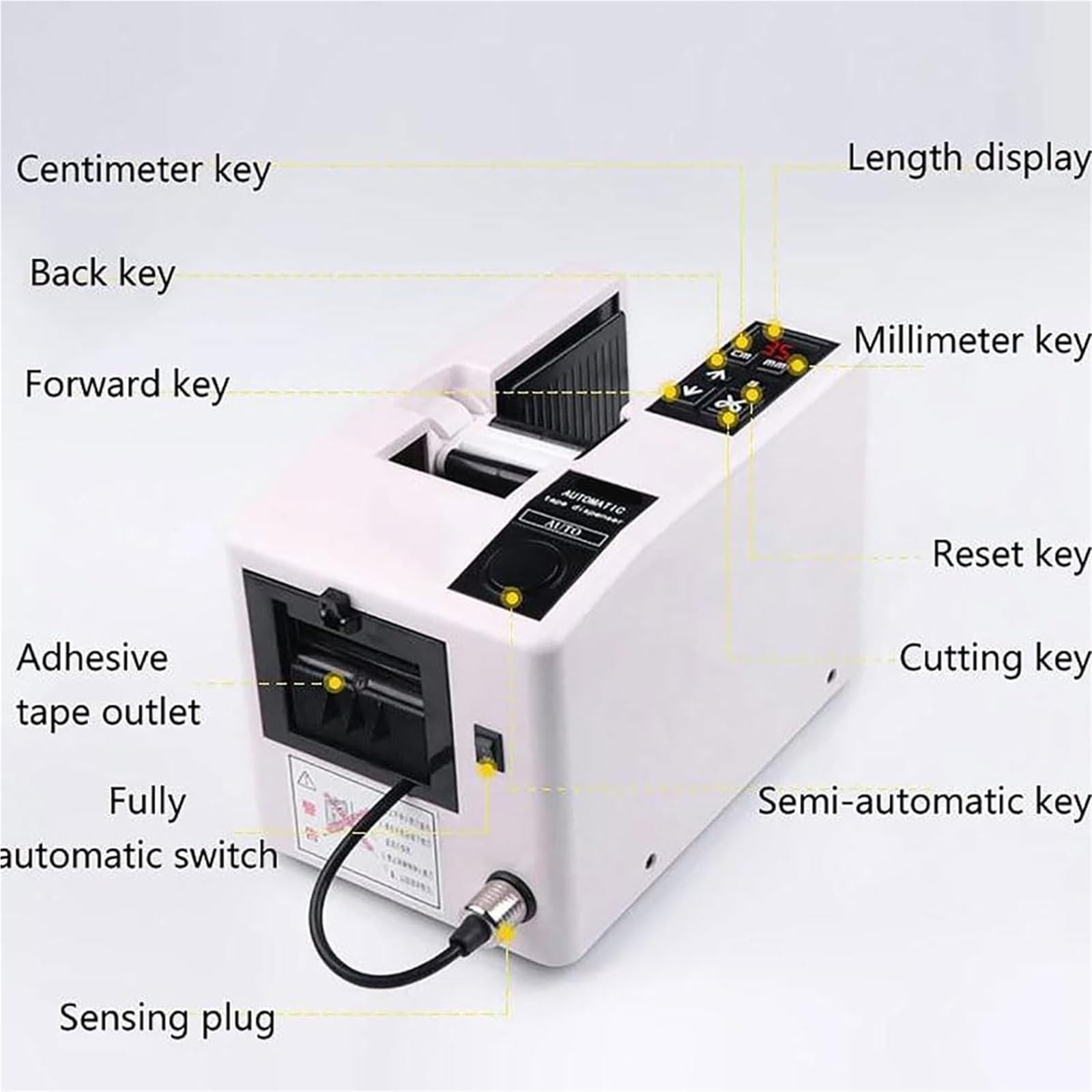 Distributore automatico di nastro adesivo, nastratrice elettrica regolabile con display digitale a LED, larghezza 7-55 mm, spelanastro, macchina per il taglio e l'imballaggio di nastri
