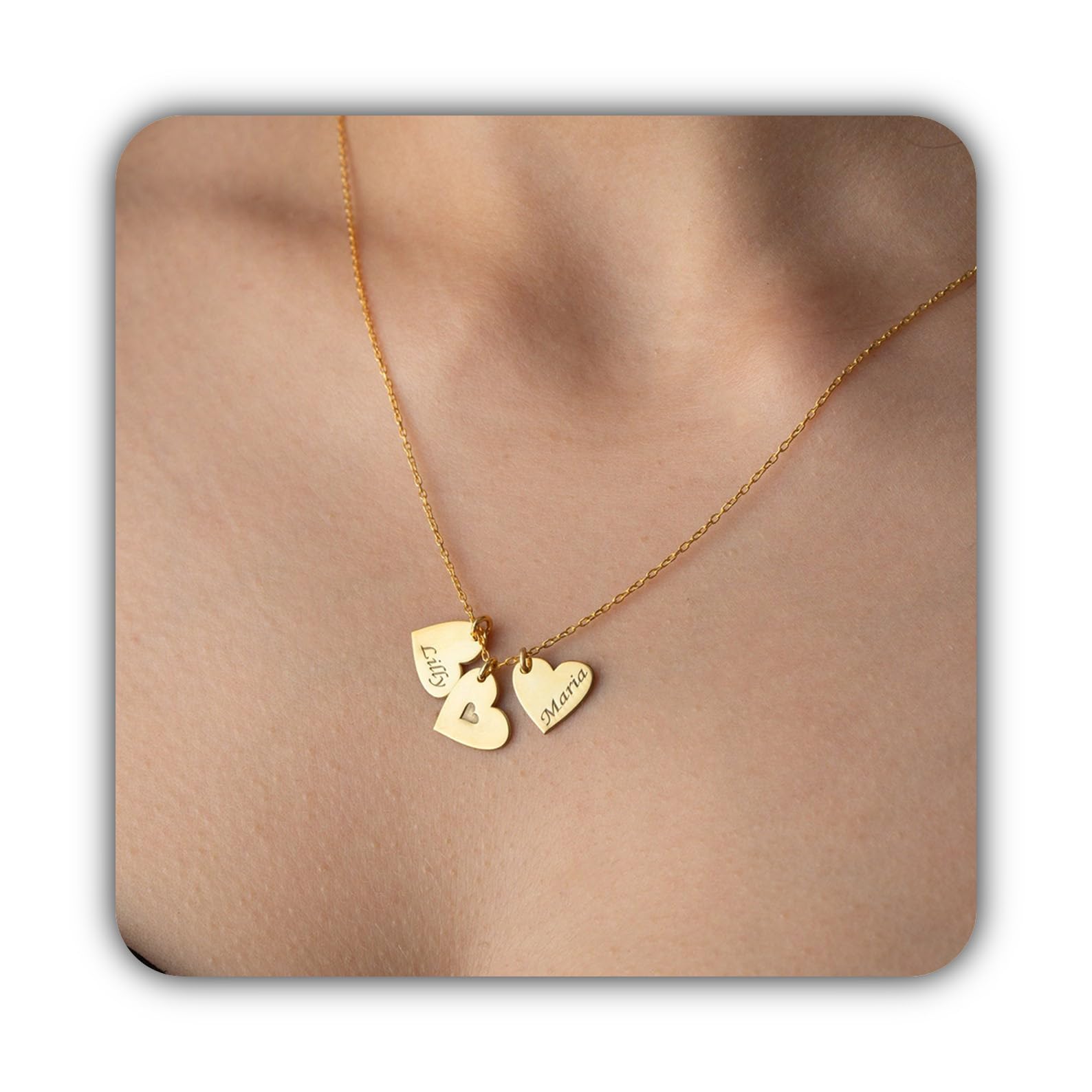 Personalizado corazón collar con nombre familia personalizado múltiple Día de la Madre Navidad aniversario cumpleaños