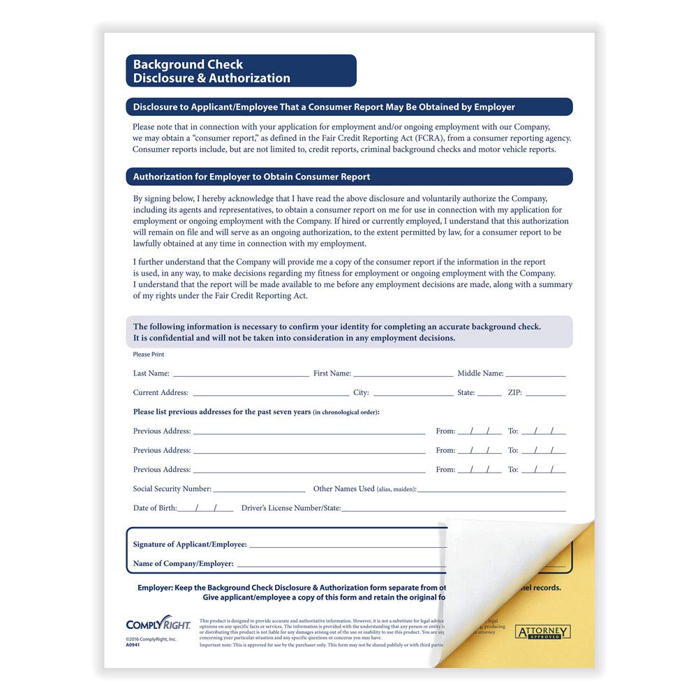 ComplyRight Background Check Authorization 2PT 50PK : Amazon.in: Office  Products
