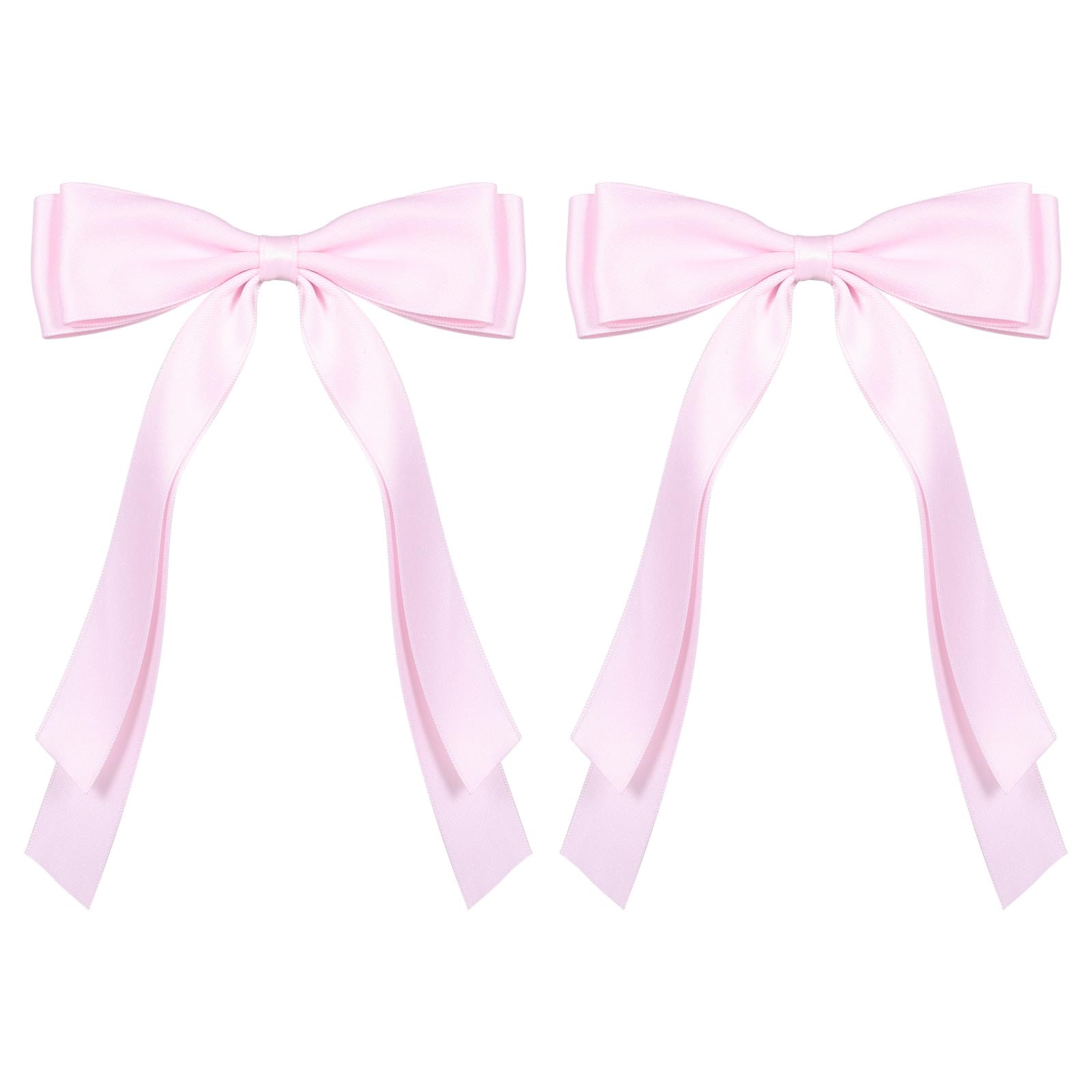 5.5inch Silky Satin Light Pink Bows Hair Clip Durable Polyester Ribbon Ponytail Hairpins for Women Girls Bride Wedding Valentine Birthday Spring Dress