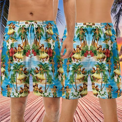 Hawaii Girl Men's Swim Trunks - Hula Dancer Hawaiian Shorts for Men, Men's Summer Bathing Shorts Set 253
