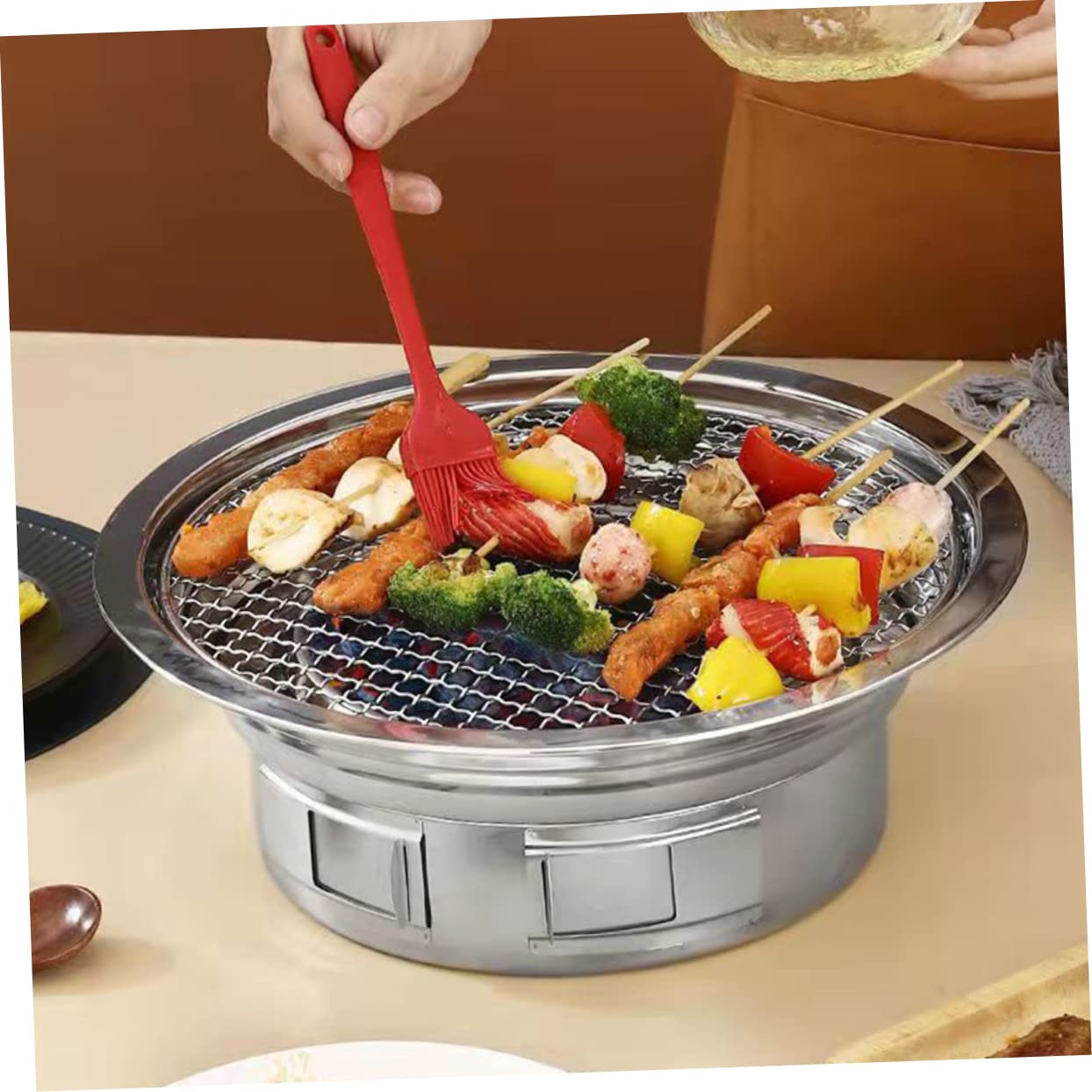 1 Zestaw Przenośny Grill Kuchenka Koreański Grill Patelnia Grill Węglowy Przenośny Wygodny Grill Węglowy Sprzęt Do Gotowania Na Świeżym Powietrzu Kemping Koreański Grill Kuchenka