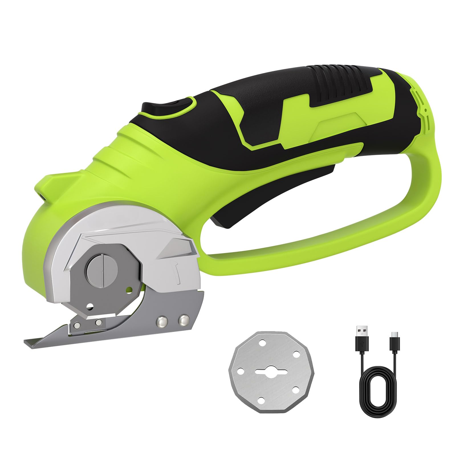 Ciseaux Électriques Sans Fil, Coupe-Boîte Électrique Rechargeable 4V pour Carton, Coupe-Carton Robuste pour Tissu, Cutter Rotatif avec Lumière LED pour Artisanat, Cuir, Plastique ou Tapis – Vert