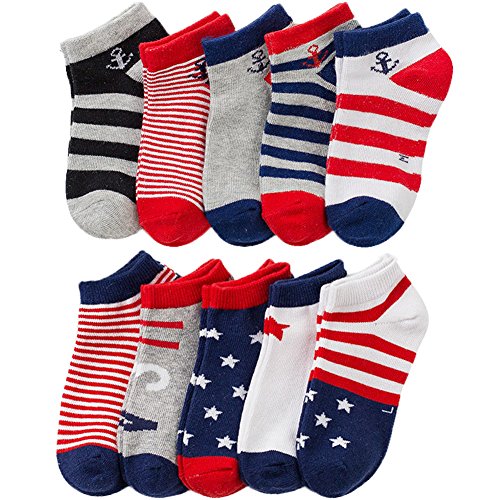 Aipark 10 Paires de Chaussettes Courtes en Coton pour Garçons Filles,  Multicolore, 6/8 ans