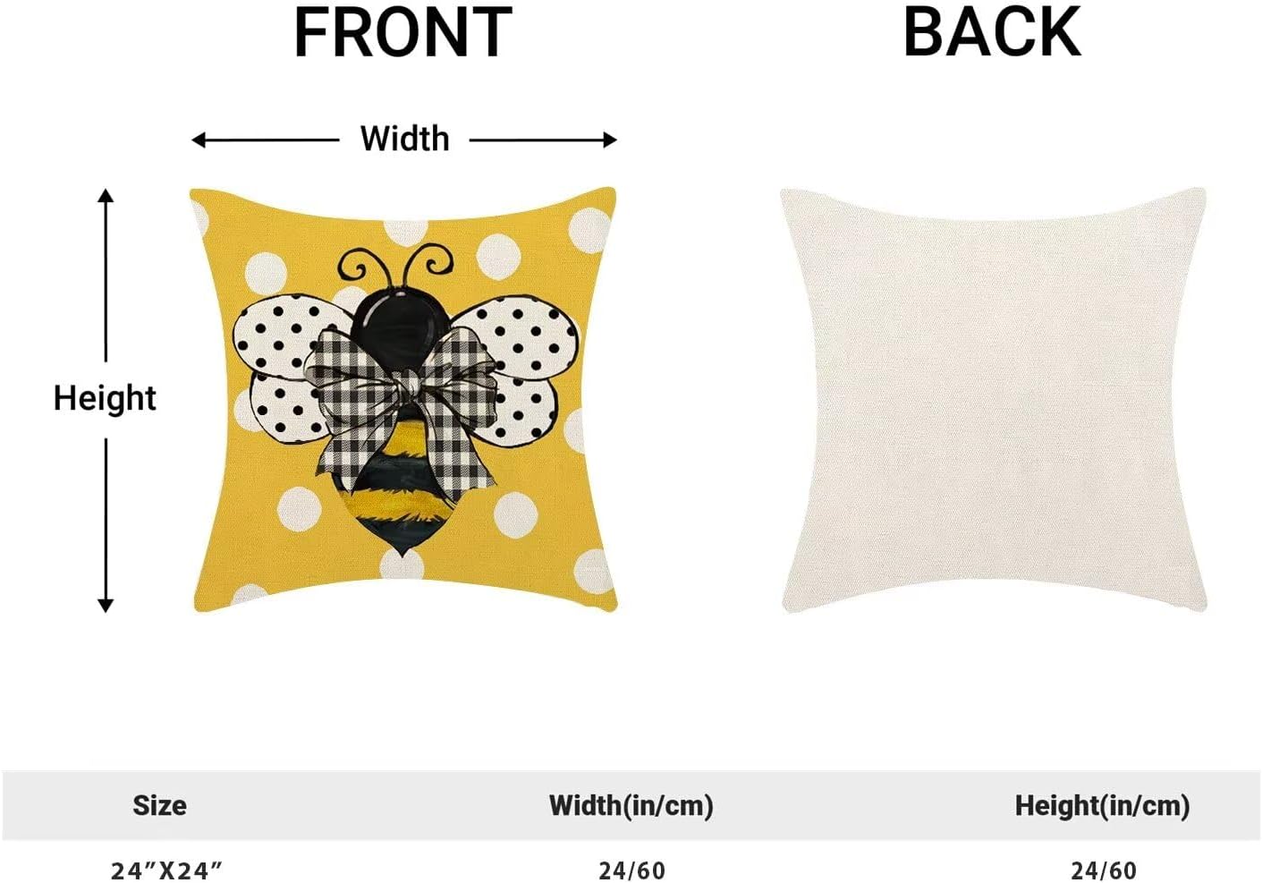 Yellow Bee Pillow Covers 24x24 Set of 2 Polka Dots Outdoor Decorative Throw Pillow Covers Summer Farmhouse Seasonal Linen Cushion Case for Home Sofa Couch Outdoor Decor