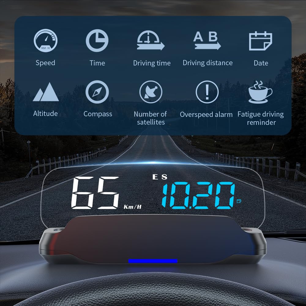 Car Head Up Display C7 HUD, GPS Tachometer, HD Imaging, Variable Ambient Light, Sunshade Cover, Multiple Driving Data & Alerts