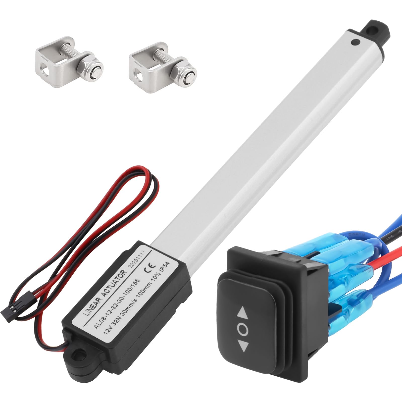 Mini attuatore di movimento lineare, attuatore lineare a corsa da 50 mm, 30 mm/s, 32 N/7 libbre 12 V, micro attuatore lineare elettrico ad alta velocità con interruttore impermeabile, staffa di