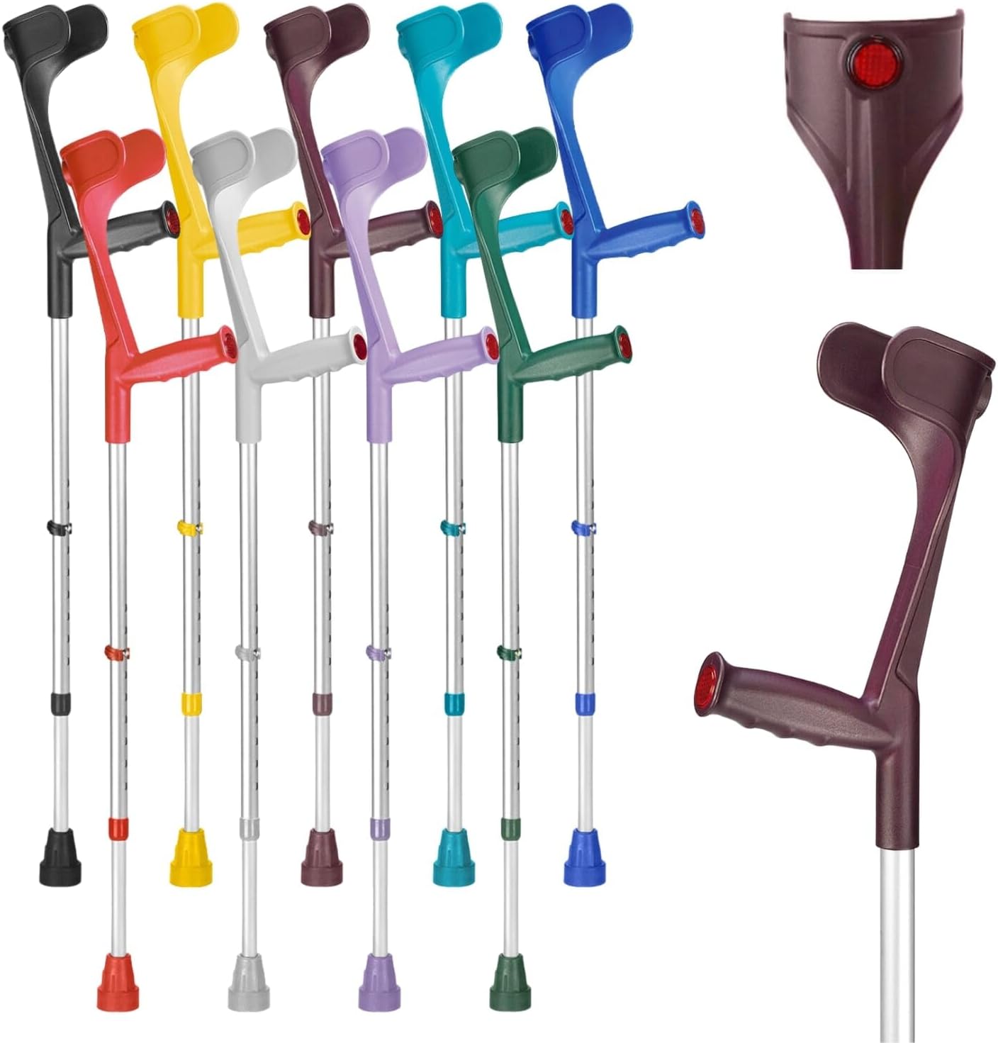 Classic Open Cuff Ergonomic Grip Elbow Crutch – Aubergine – Single | Lightweight Height Adjustable Economy Comfort Coloured Forearm Crutch for Adults Men & Women Mobility and Walking Aid