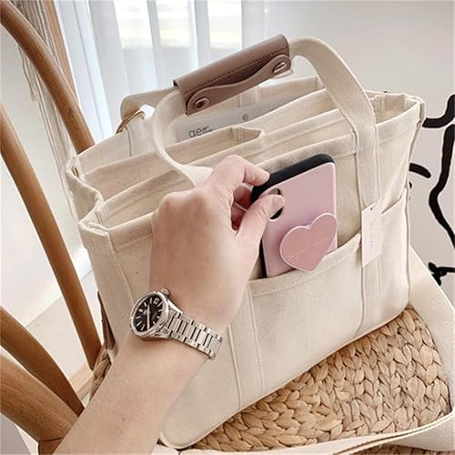 Miniatura 3 de Bolsa de lona con múltiples bolsillos para mujer, bolsa cruzada duradera de gran capacidad, bolsa de hombro práctica casual con compartimentos