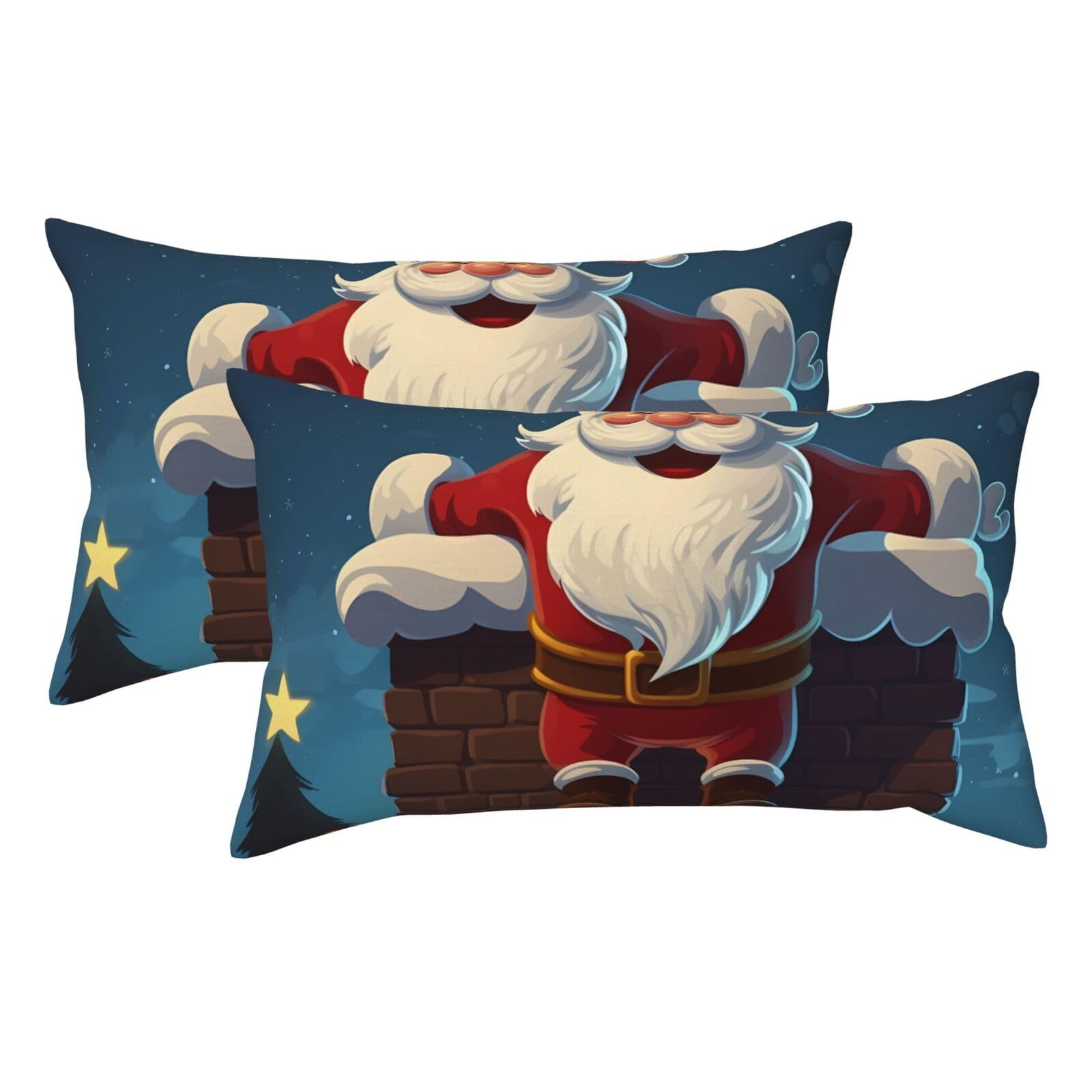 2 Pack King Size Pillow Cases for Hair and Skin Soft Breathable Pillow Case Covers with Hidden Zipper Santa Into The Chimney Pillowcase 20x36 Inches Pillow Covers for Sleeping Gift