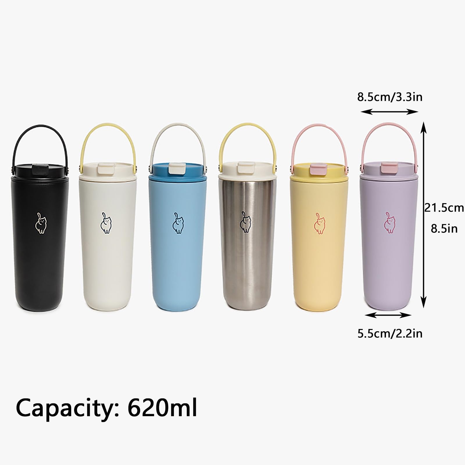 620ml / 21oz, Botella Agua Pajita, Taza Termica, Cómodo para Beber, Portátil y A Prueba de Fugas, para La Escuela, Deportes, Viajes y Campamentos(Black)