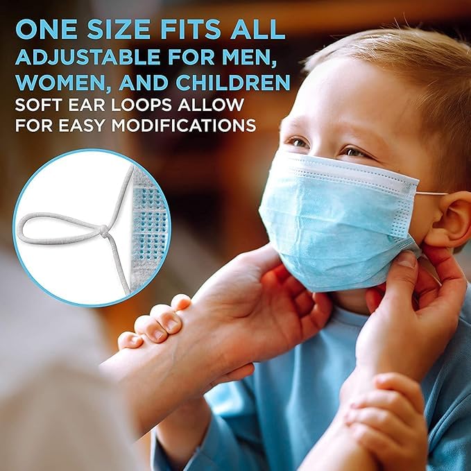 3Ply Safety Disposable Face Mask-Pack of 100 | 3 Layers Blue Protective Face Mask For Daily Use | Breathable Facemasks, Anti-Dust Disposable Mask with Earloop for Personal Care 4
