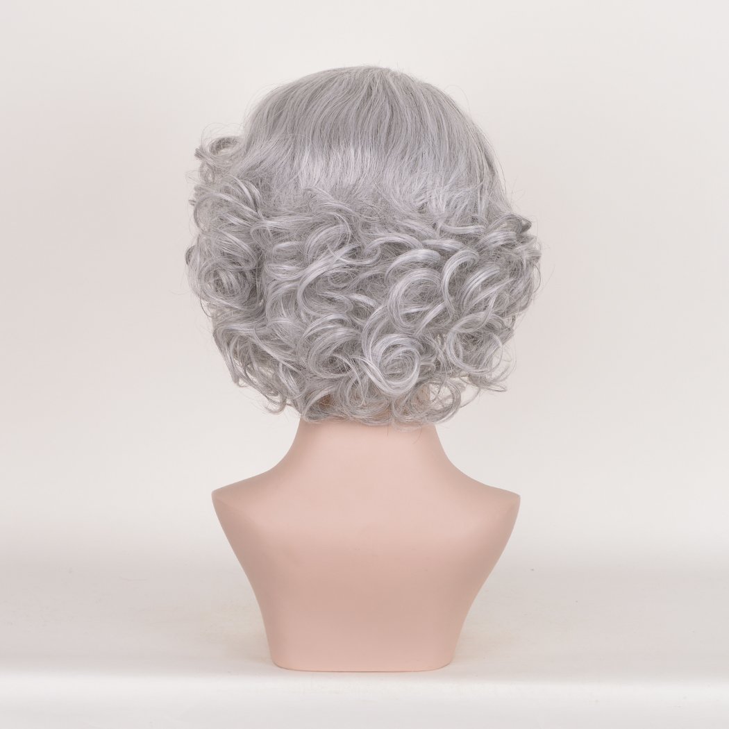 Short Curly Silver Grey Glueless Lace Front Wigs for Women Cosplay Grandma Wigs Prime