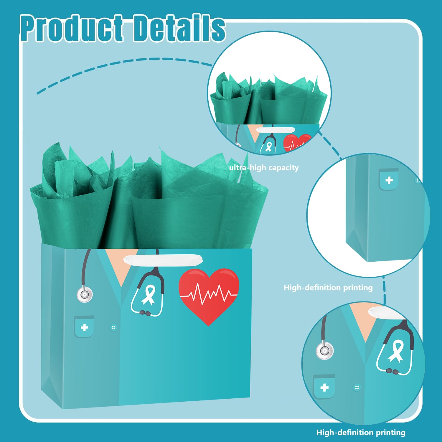 ysmile Nurse Graduation Gift Bag with Tissue Paper 12.6" Nursing Medical Grad Congrats Gifts