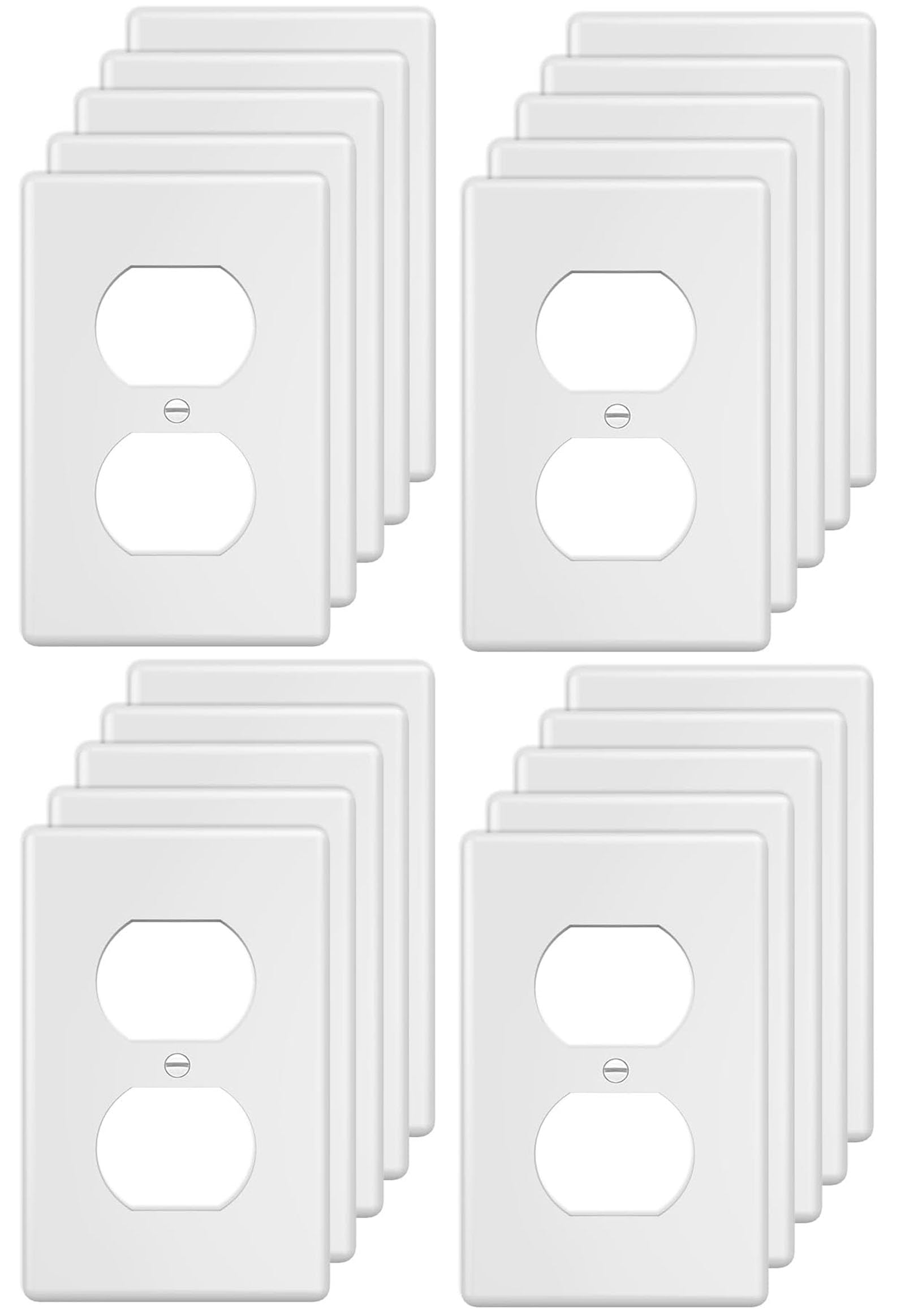ZEFTV Duplex Wall Plates 1-Gang Switch Outlet Electrical Cover Plate Unbreakable Thermoplastic Faceplate for Light Receptacle Outlet Switch, White (20 Pack)