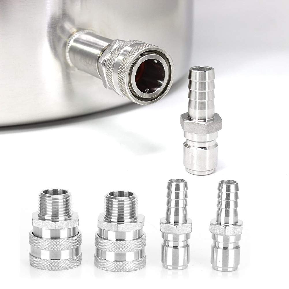 Nikou 4 connettori rapidi in acciaio inox con filettatura G1/2", adatti per la produzione di birra domestica, connettore per birra, connettore a barb, raccordo per birra fatta in casa