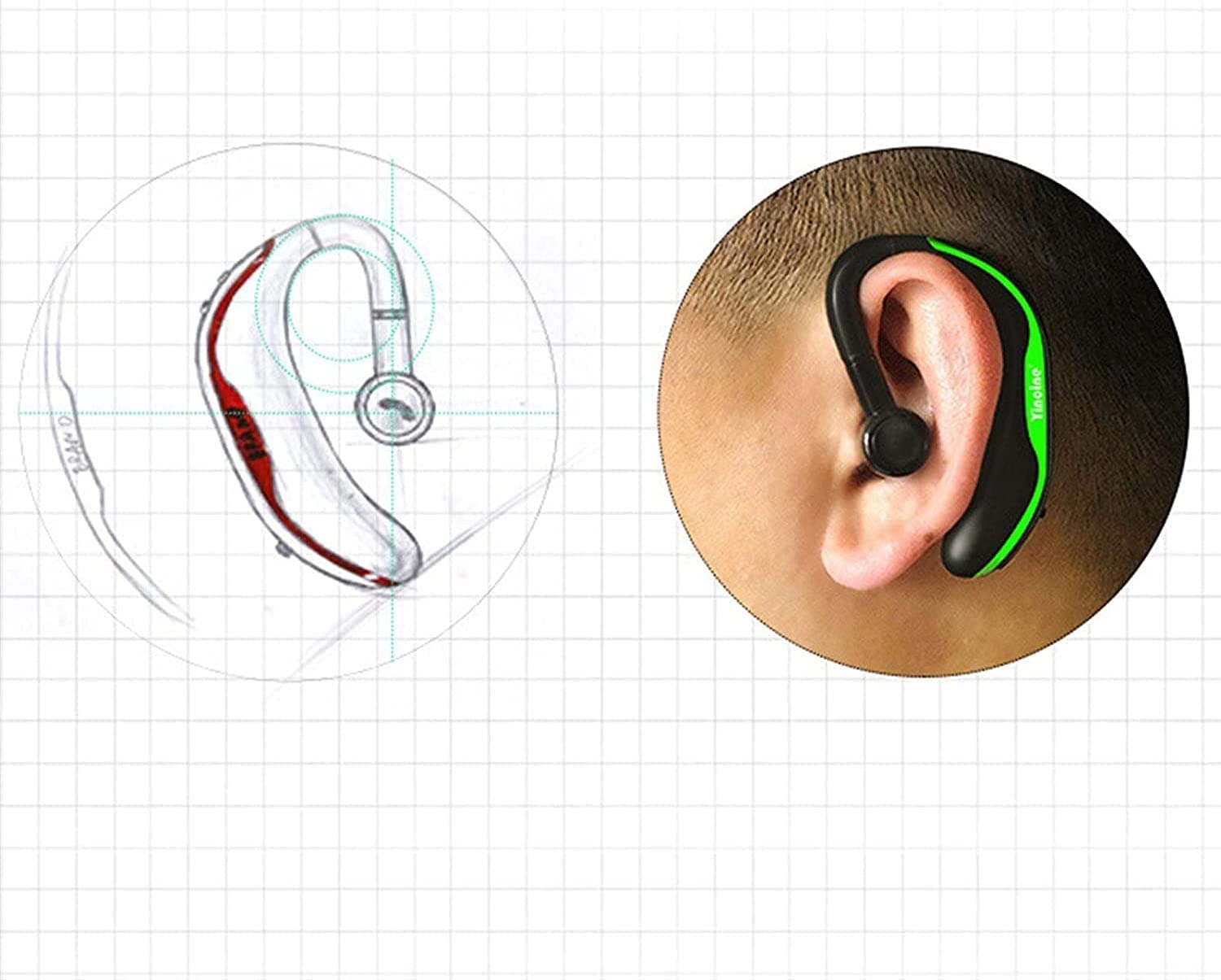 Słuchawki przewodzenia kostnego, bezprzewodowe słuchawki douszne, słuchawki Bluetooth, słuchawki z zaczepem na uszy, bezprzewodowe słuchawki douszne, subwoofer, redukcja szumów, lekkie, odporne na pot, do siłowni / treningu w uchu
