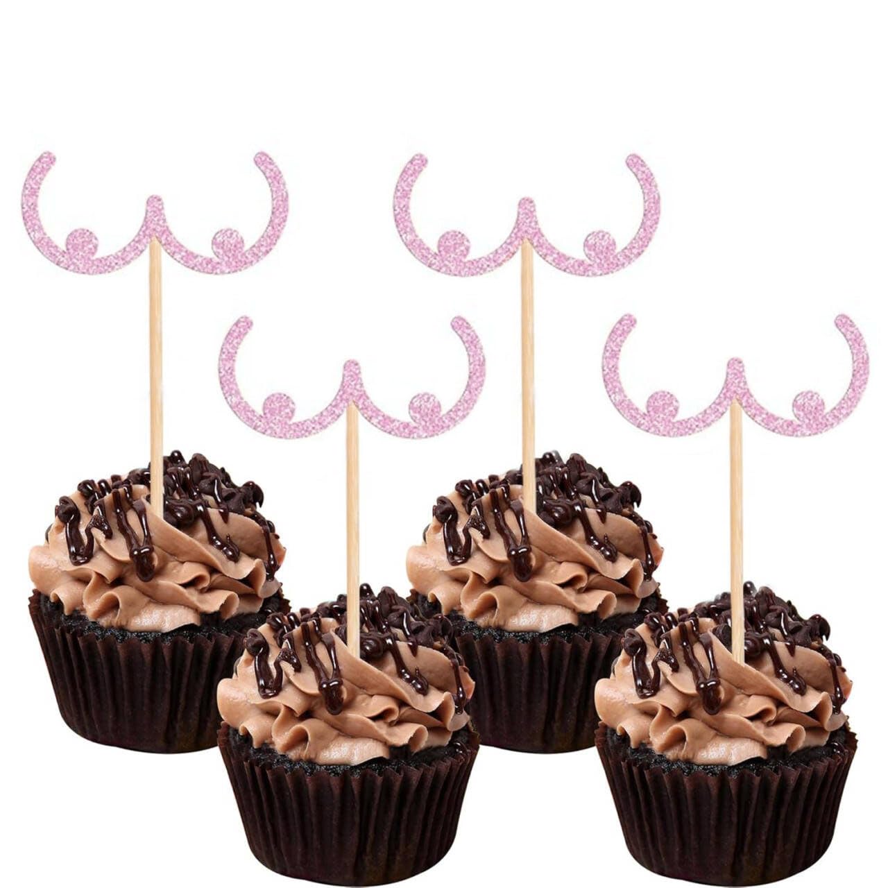 12 Pcs Prank Bachelorette Party Cake Cupcake Topper Decoration Gender Glitter Pick for Hen Bridal Shower Engagement Supplier Favor Game Tool Decor Set H13