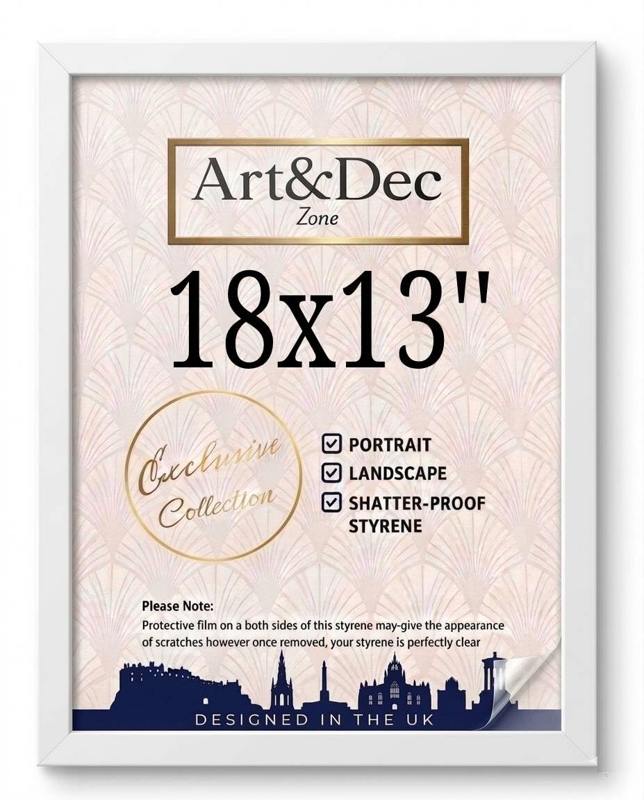 Art & Dec Zone® Elegant White MDF Picture Frame 18x13 Inch – High-Clarity Shatter-Proof Acrylic Poster Holder for Modern Wall Decor — image 1