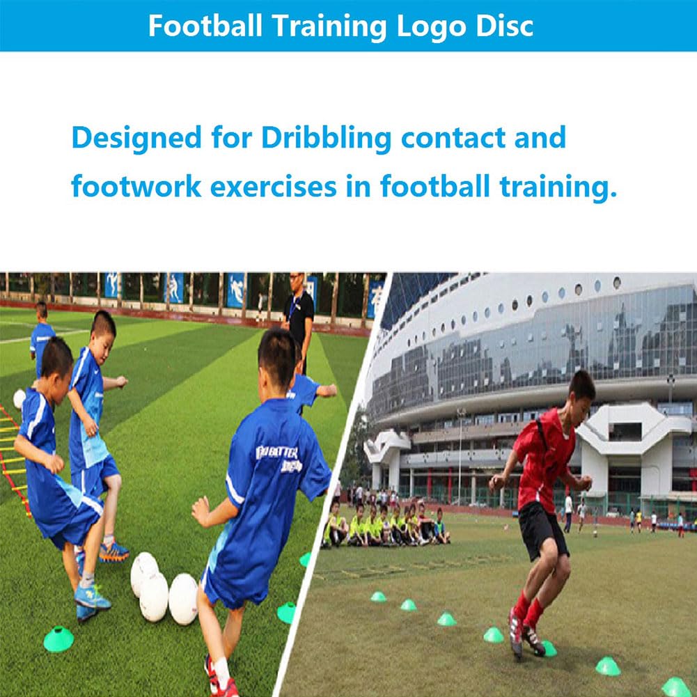 50 Plots D'Entraînement Football - 48 Disques Logo Colorés, Cônes Avec Support Et Sac De Rangement