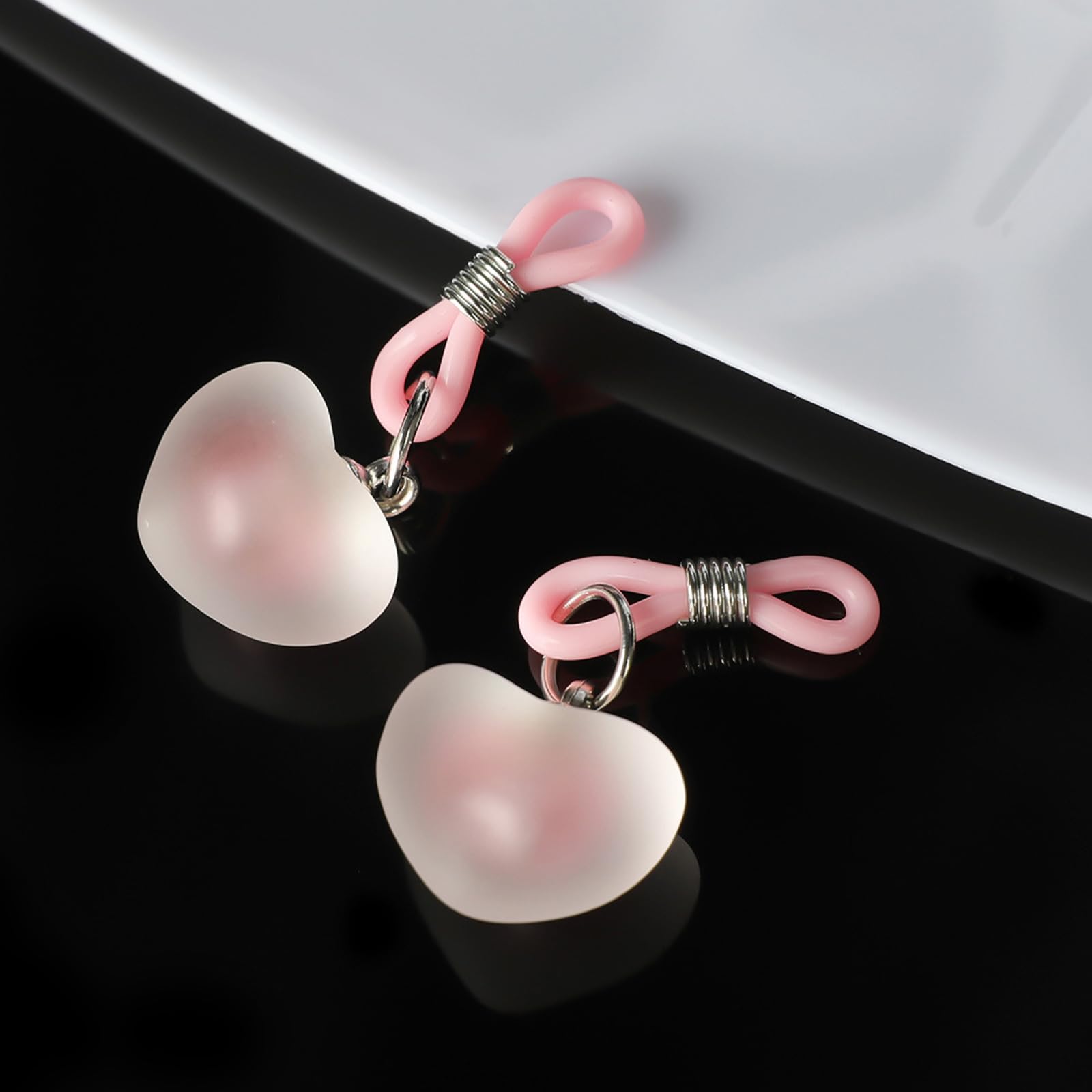 FLOGWE 2Pcs Rhinestone Bowknot Fake Nipple Rings for Women, Non-Piercing Dangle Nipple Ring, Nipple Noose, Sexy Fake Nipple Piercing Jewelry: Pink Heart
