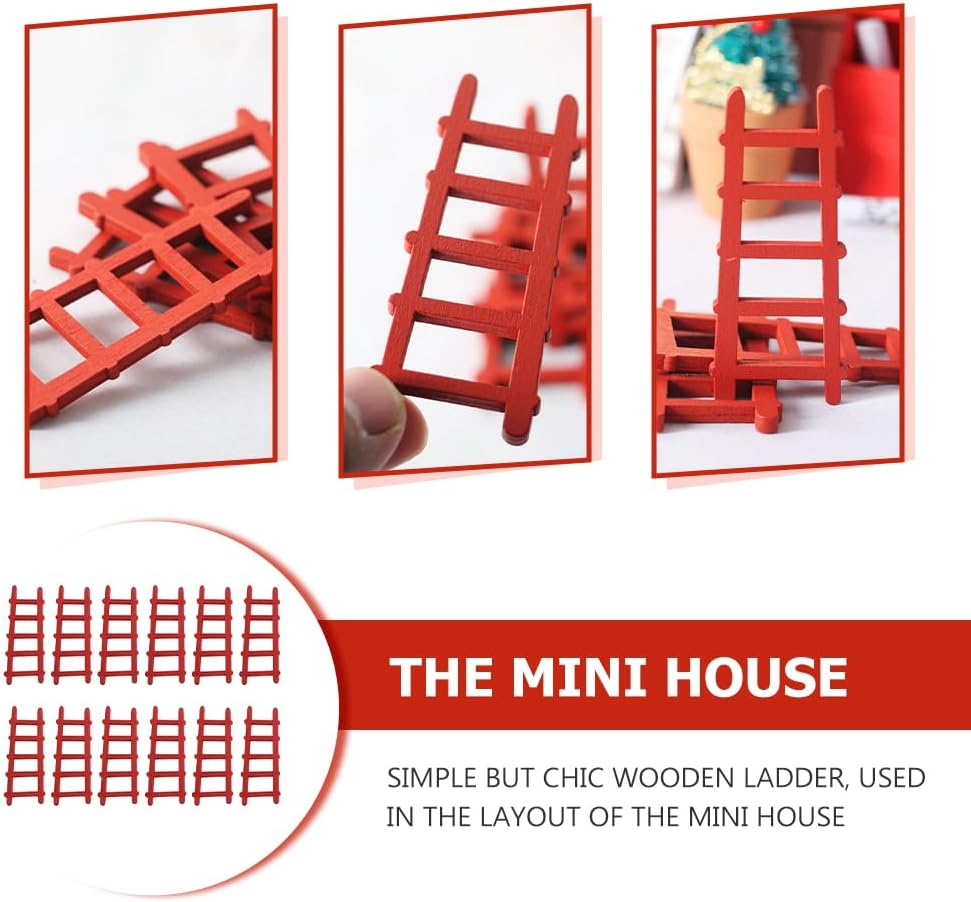 BESTonZON Mini House Wooden Ladders 12 Pcs 2.63 Inch Small Miniature Ladder Set for Dollhouse Fairy Garden DIY Photo Props Home Decoration