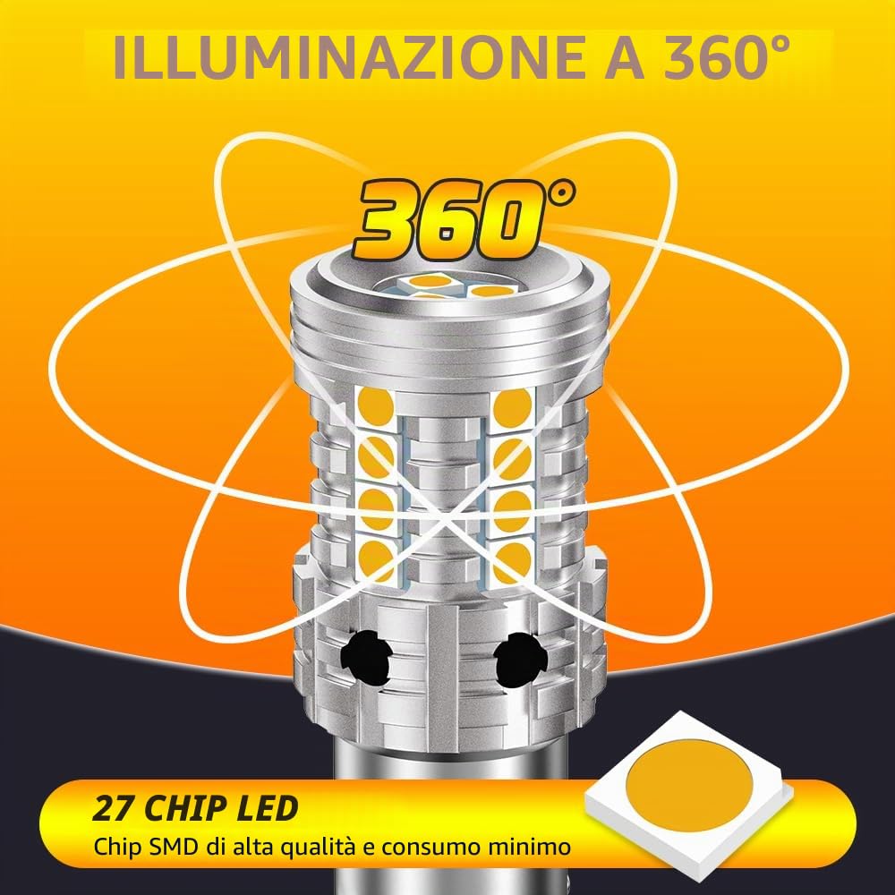 2 pezzi lampadine LED 1156 ambra, 7507 BAU15S Py21w Lampadina LED Canbus senza errore Anti Hyper Flash Lampadina di ricambio per indicatore di direzione LED Super luminosa 12V-24V 27SMD 28W 4000LM