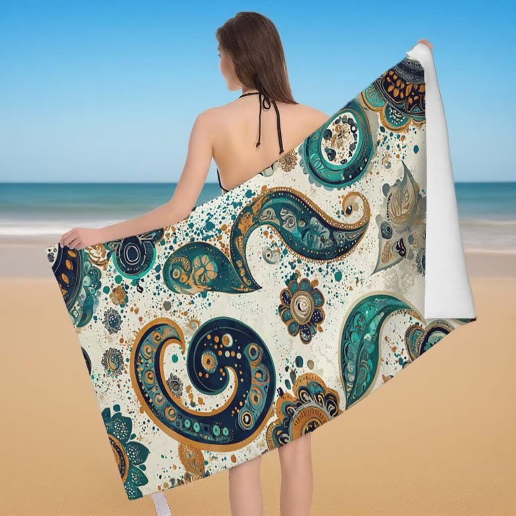 Strandtuch XXL 220x100cm/35x70cm 2er Set Mikrofaser Strandtuch, Schnelltrocknend Strandliege Kompakt Sandfrei Saunahandtuch mit Tasche, Mikrofaser Handtuch für Strand Reise Urlaub (Abstrakt) I-42